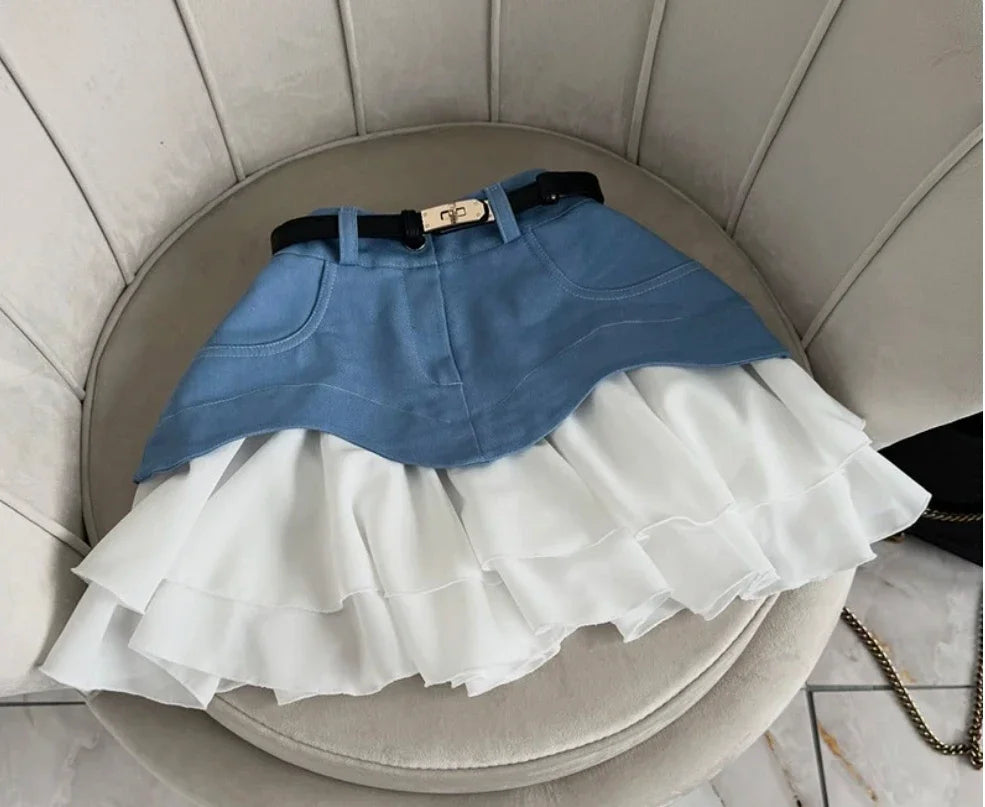 Rumble | High Waist Denim Skirt with Ruffle Edge 6