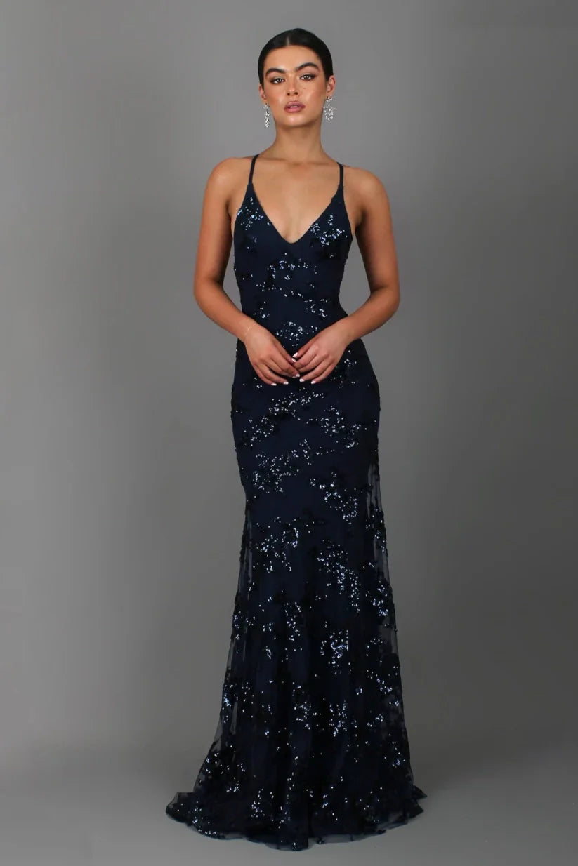 Satin | Sequin Floor-Length Maxi Dress 0