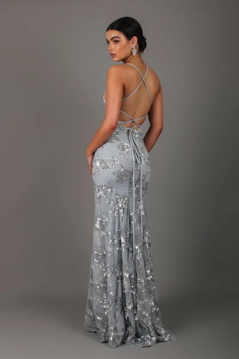 Satin | Sequin Floor-Length Maxi Dress 8