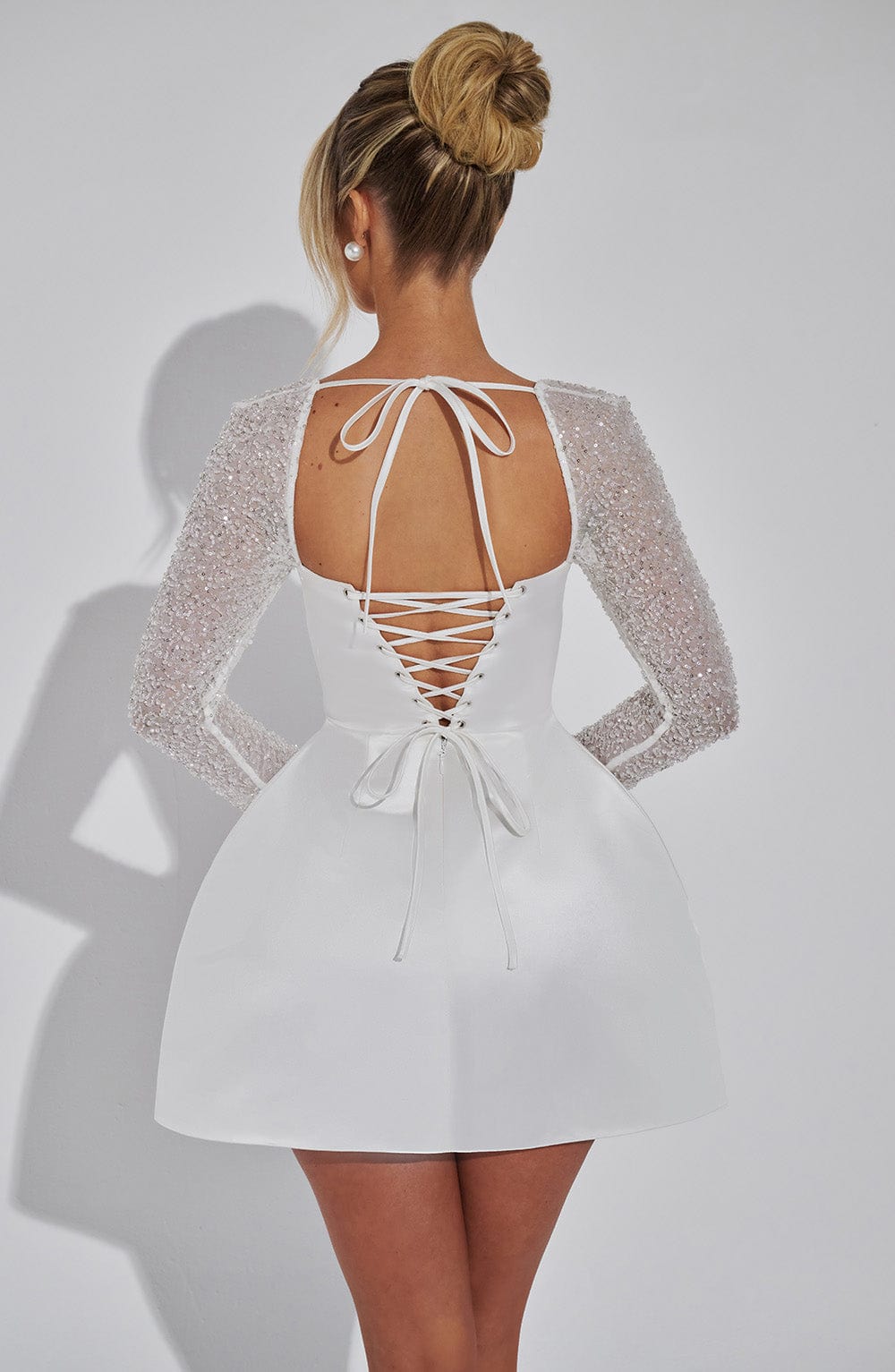 Satinia | Satin Mini Dress With Long Sleeves And Square Neckline 2