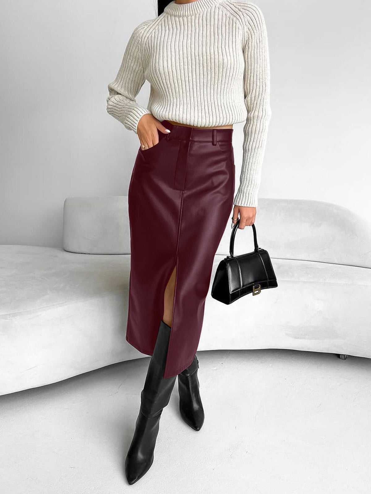 Sleeky | Spring Midi Slit Skirt for Women 4