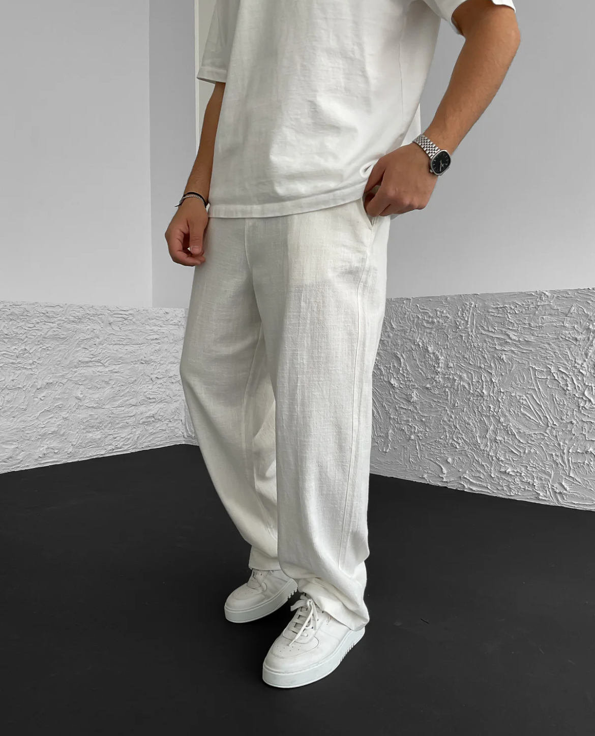 Straight Leg Linen Blend Trousers for Men | Mentera