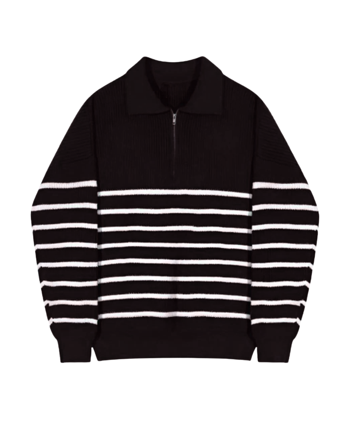Black and white striped sweater on a white background