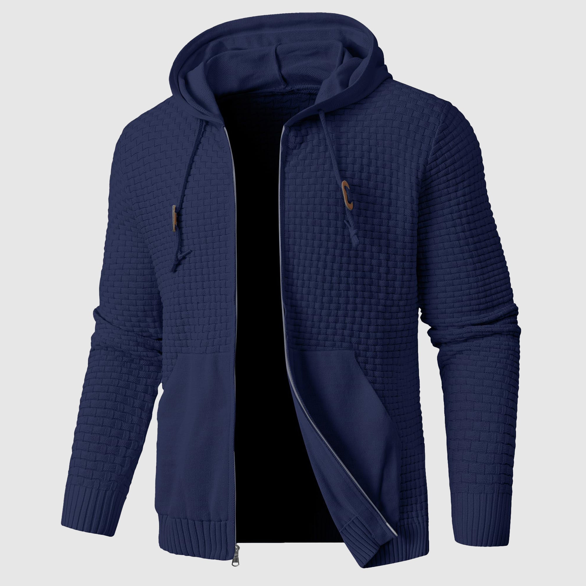 Textured Knit Zip-Up Hoodie for Men | Alexis