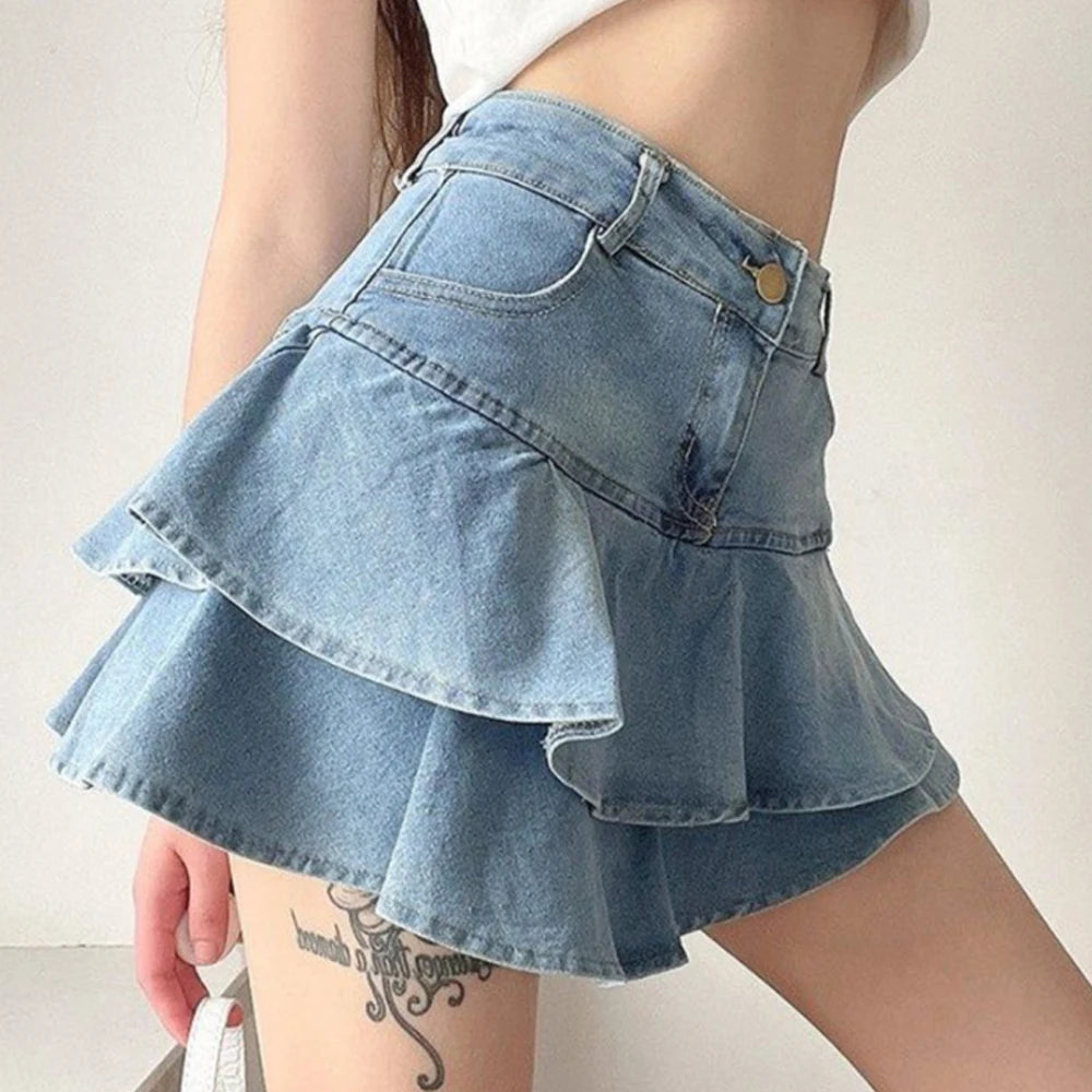 Vinta | Vintage High Waist Denim Skirt Shorts 4