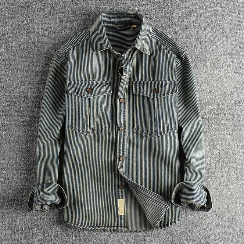 Vintage Striped Denim Shirt For Men | Larnel 1