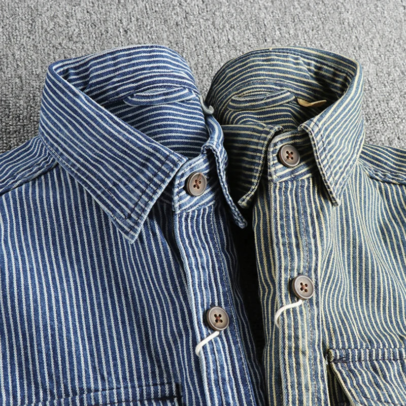 Vintage Striped Denim Shirt For Men | Larnel 4