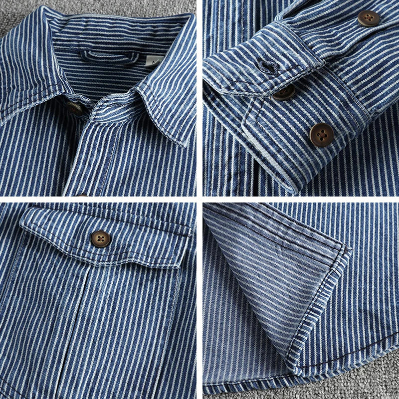 Vintage Striped Denim Shirt For Men | Larnel 5