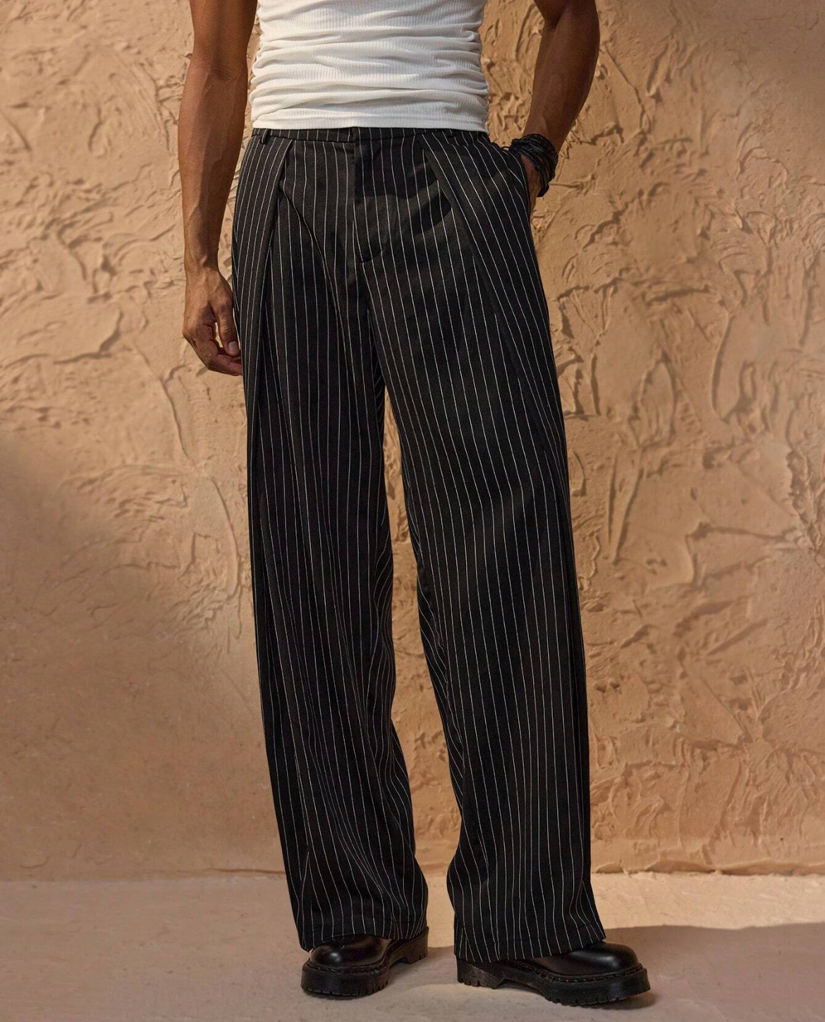 Wide Leg Pinstripe Trousers for Men | Panarea