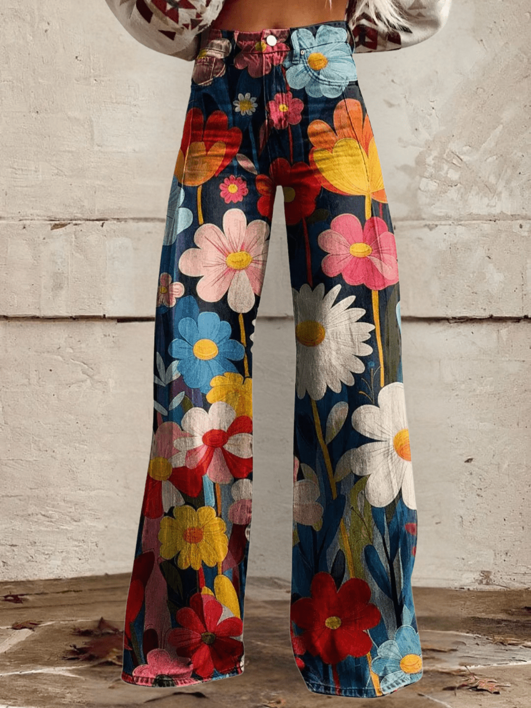 Zelari | High Waisted Floral Wide Leg Jeans 0