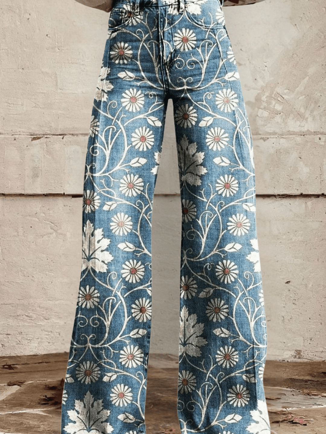 Zelari | High Waisted Floral Wide Leg Jeans 4