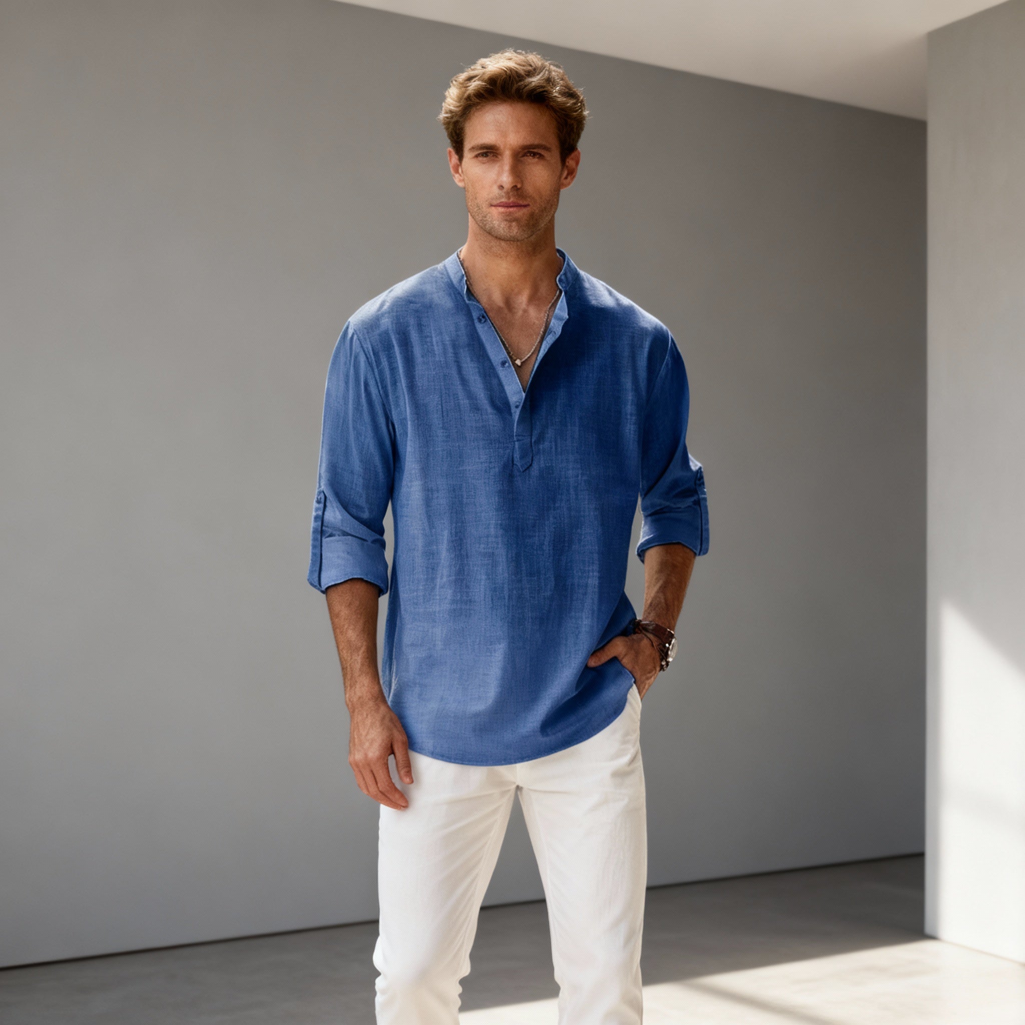 Zelvyn | Linen Long Sleeve Polo Shirt 1