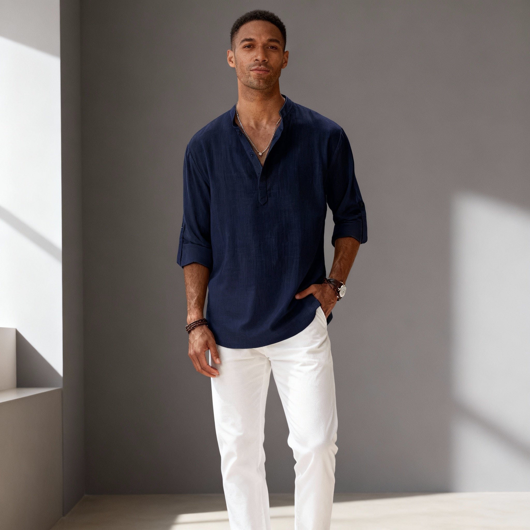 Zelvyn | Linen Long Sleeve Polo Shirt 2