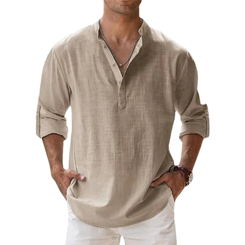 Zelvyn | Linen Long Sleeve Polo Shirt 7
