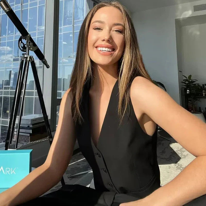 Alara | White Button Sleeveless Vest Top 4