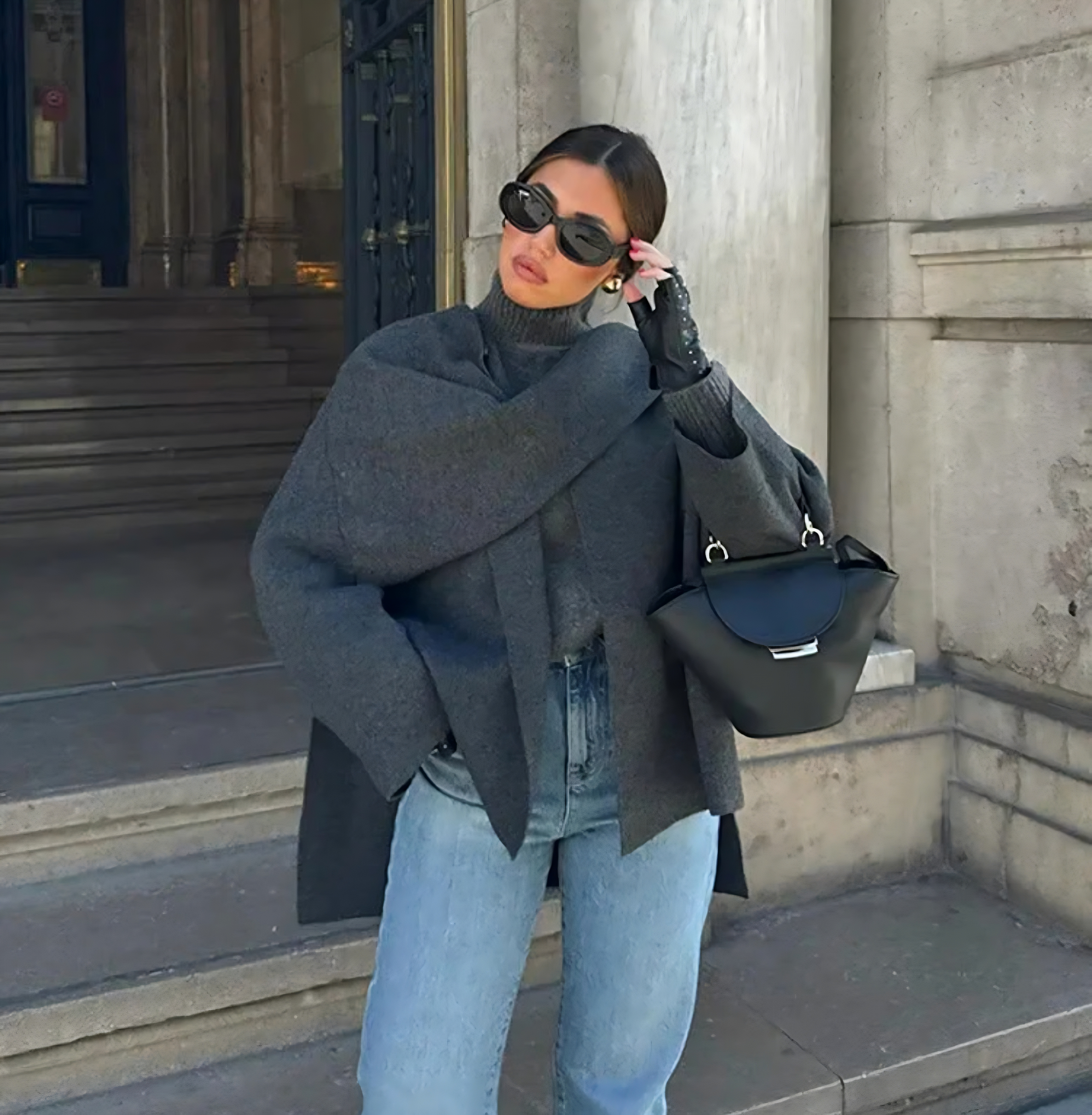 Alera | Asymmetric Wool Blend Cape Coat 5