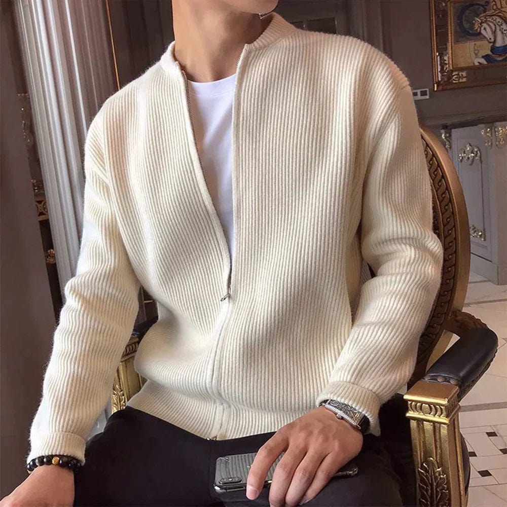 Casual Ribbed Knit Zip Cardigan Sweater for Men | Kevin