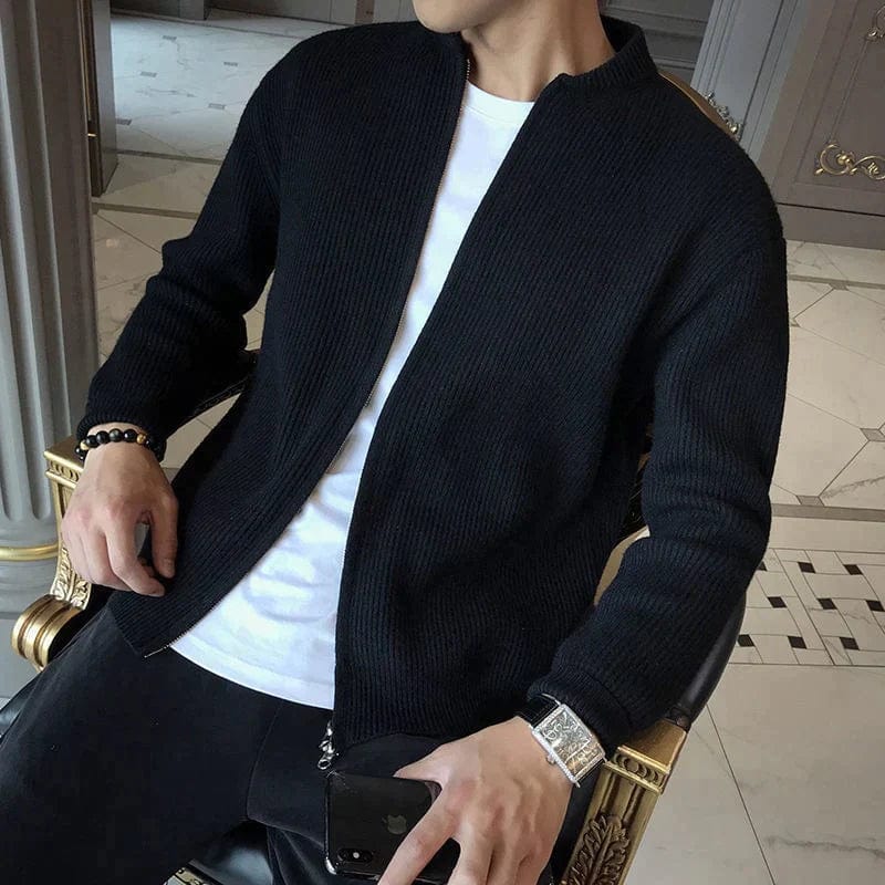 Casual Ribbed Knit Zip Cardigan Sweater for Men | Kevin
