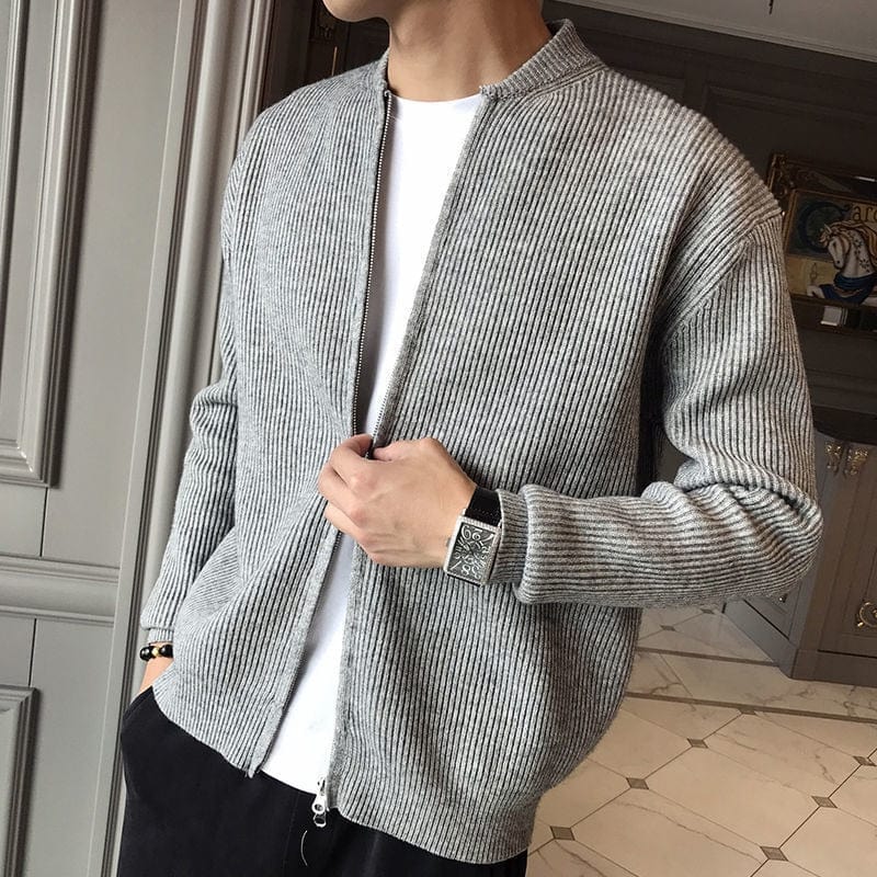Casual Ribbed Knit Zip Cardigan Sweater for Men | Kevin