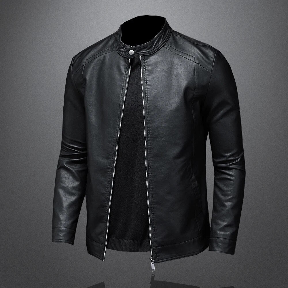 Classic Stand Collar Faux Leather Jacket for Men | Marco