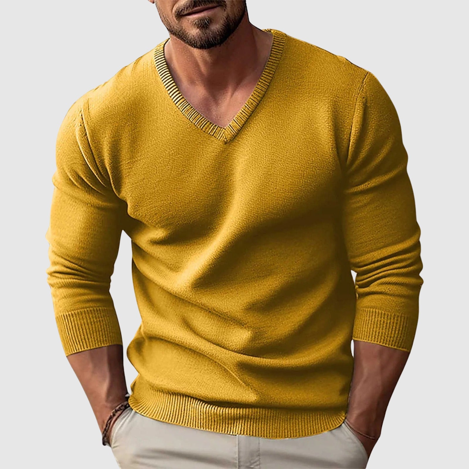 Classic V-Neck Knit Pullover Sweater for Men | Eduardo