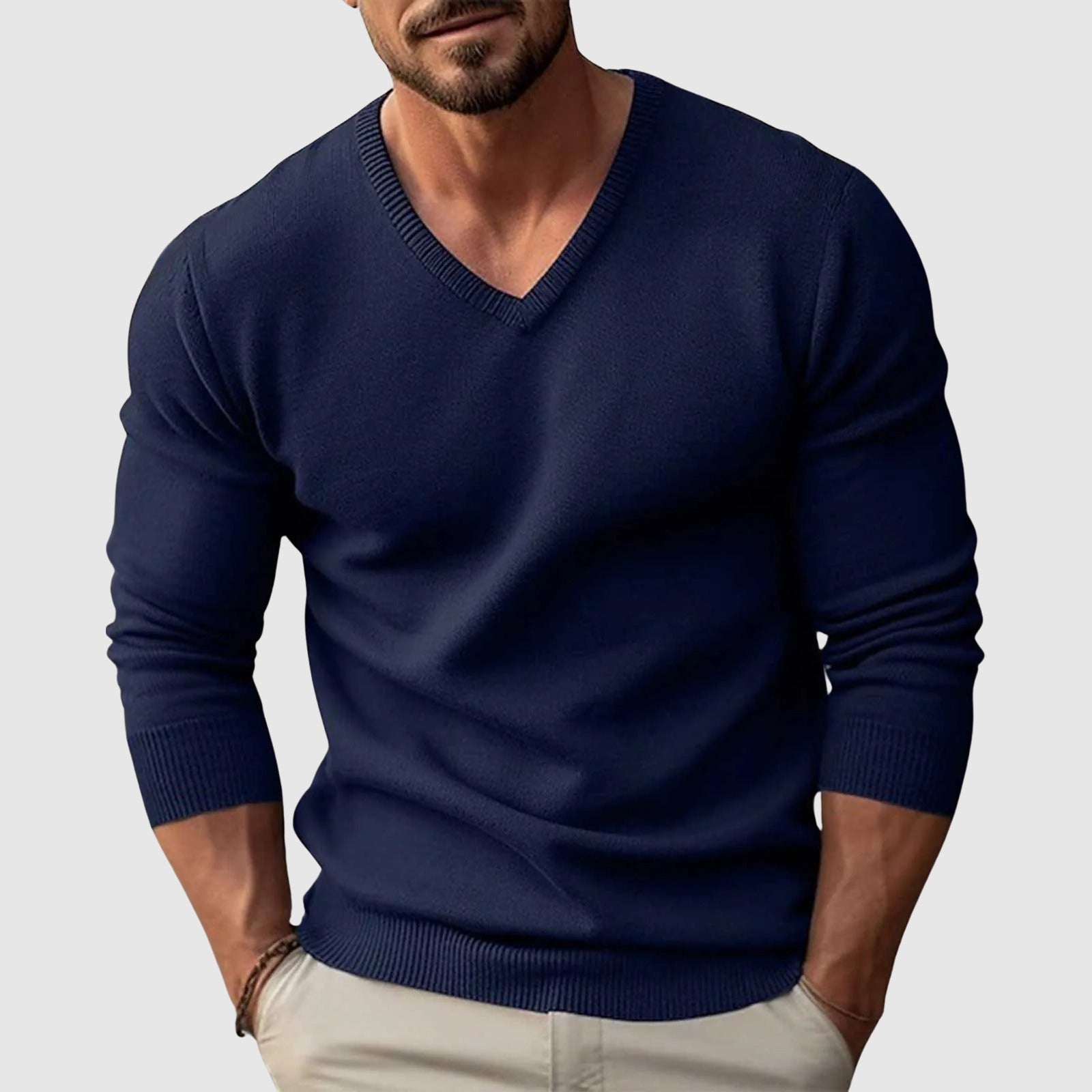 Classic V-Neck Knit Pullover Sweater for Men | Eduardo
