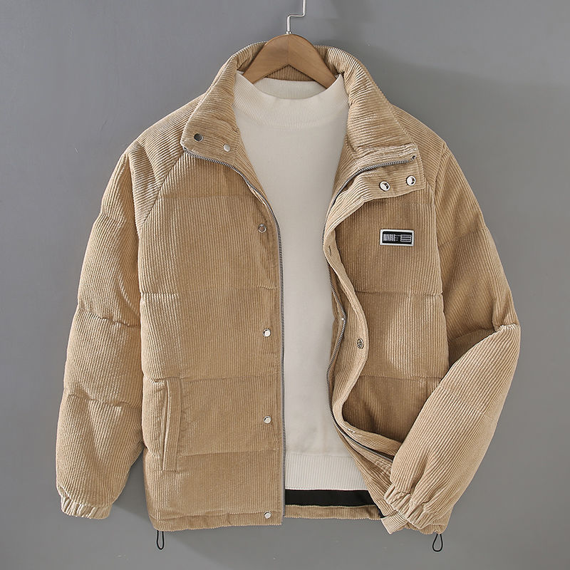 Corduroy Puffer Jacket with Stand Collar for Men | Jason