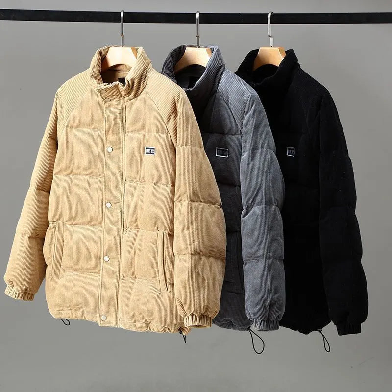 Corduroy Puffer Jacket with Stand Collar for Men | Jason
