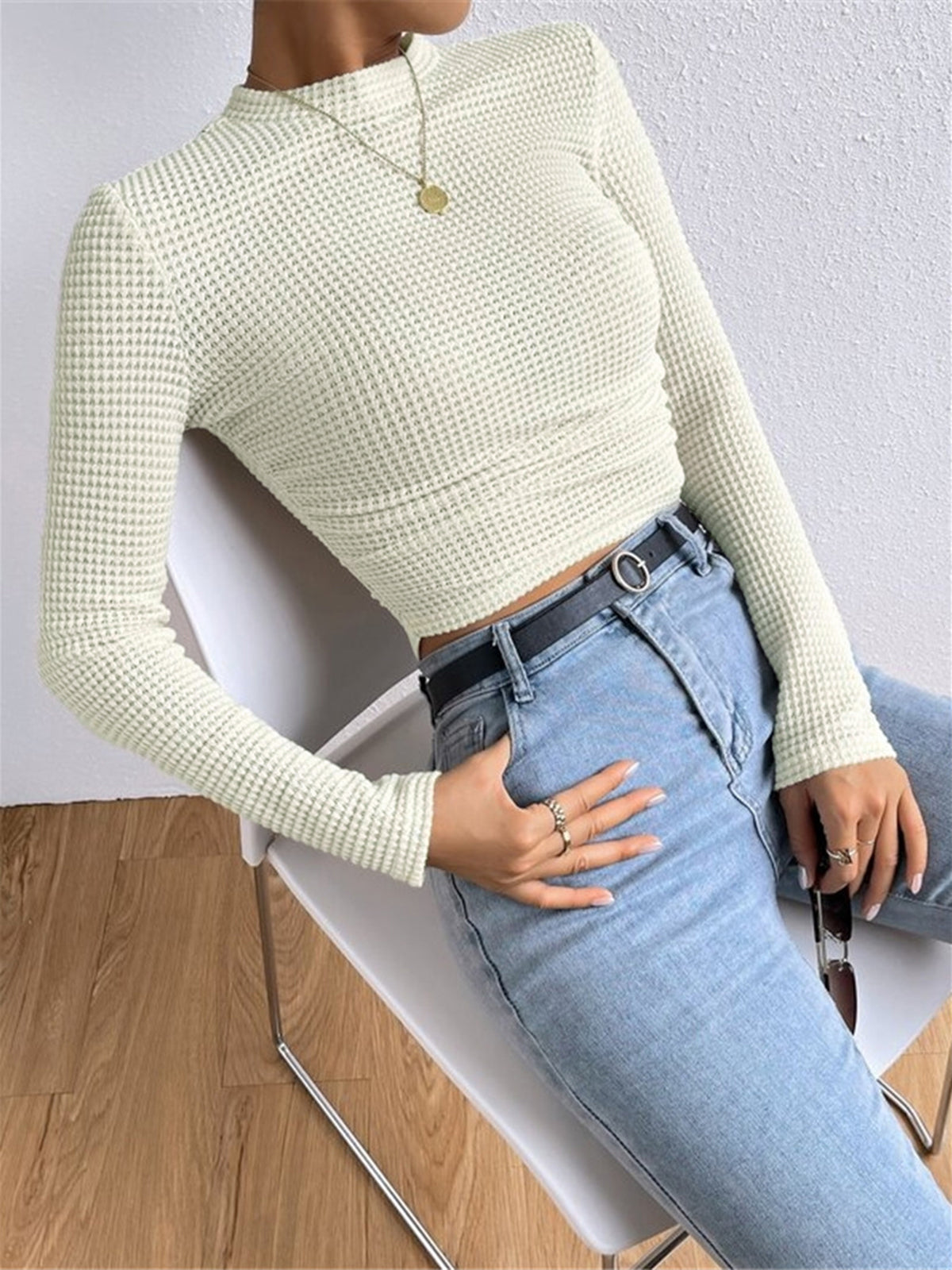Elda | Long Sleeve Textured Crop Top for Spring 2