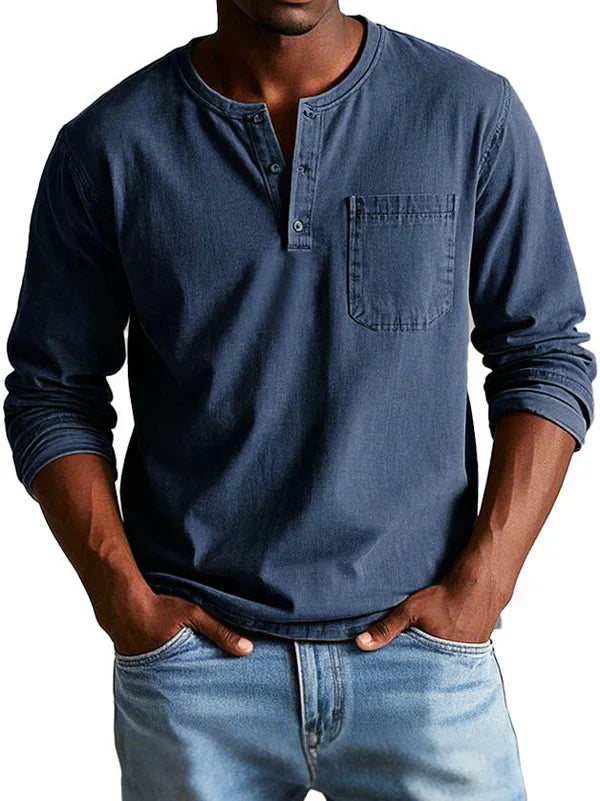 Elysia | Casual Long Sleeve Button Neck Men's Shirt 1