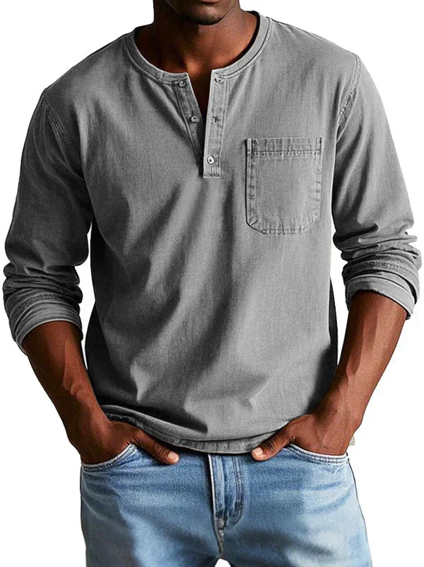 Elysia | Casual Long Sleeve Button Neck Men's Shirt 3