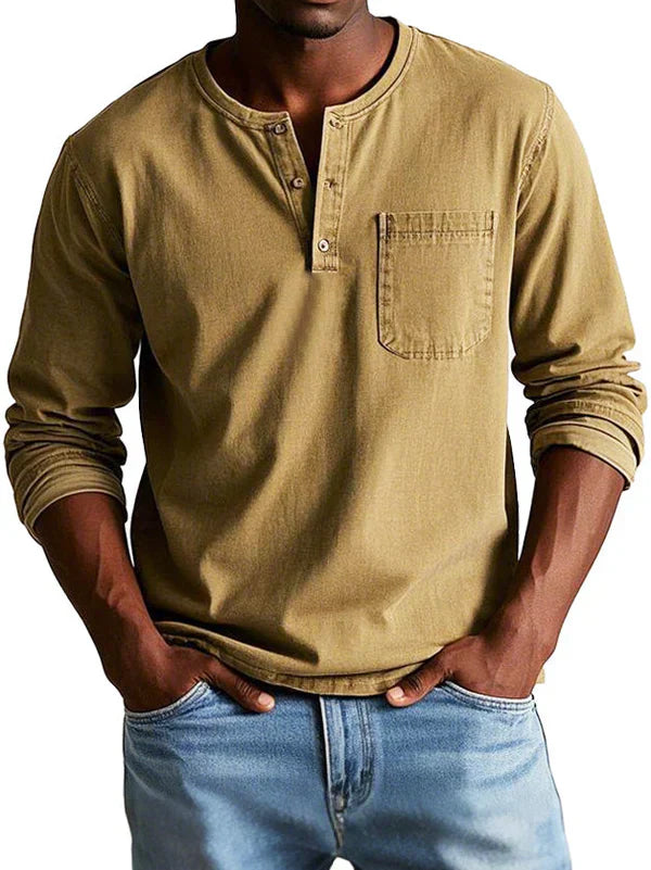 Elysia | Casual Long Sleeve Button Neck Men's Shirt 4