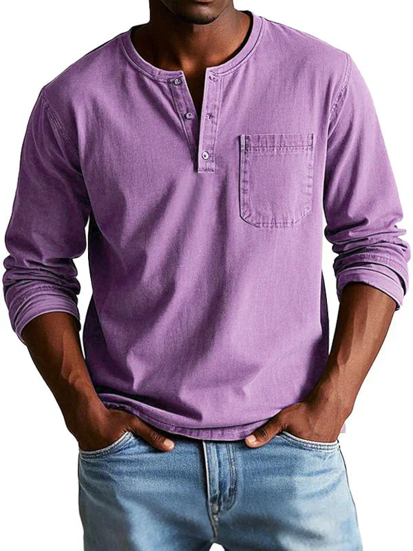 Elysia | Casual Long Sleeve Button Neck Men's Shirt 5