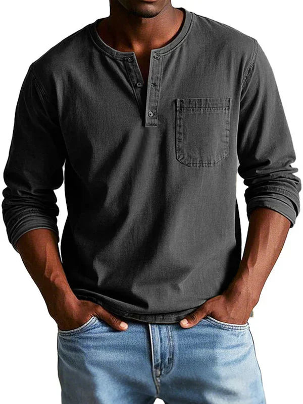 Elysia | Casual Long Sleeve Button Neck Men's Shirt 7
