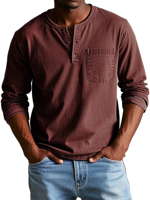 Elysia | Casual Long Sleeve Button Neck Men's Shirt 8