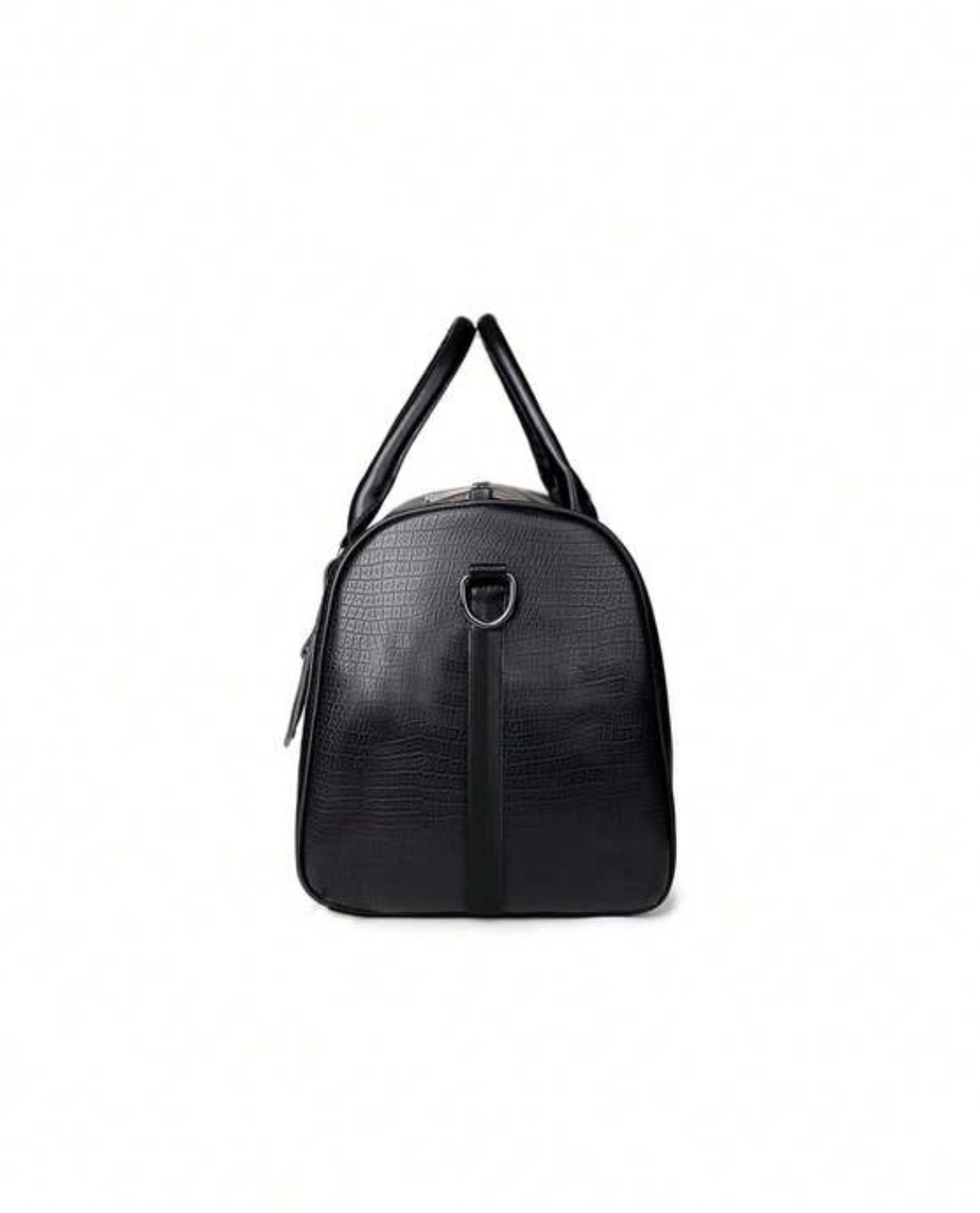 Black textured handbag on a white background