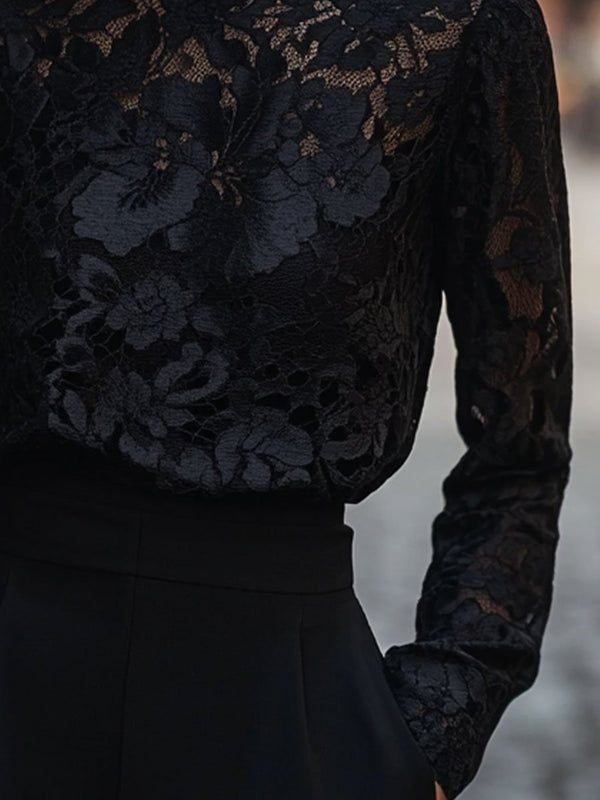 Fiora | High-Neck Floral Lace Long Sleeve Blouse 2