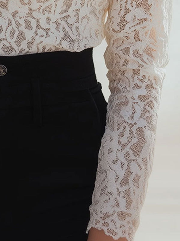 Fiora | High-Neck Floral Lace Long Sleeve Blouse 5