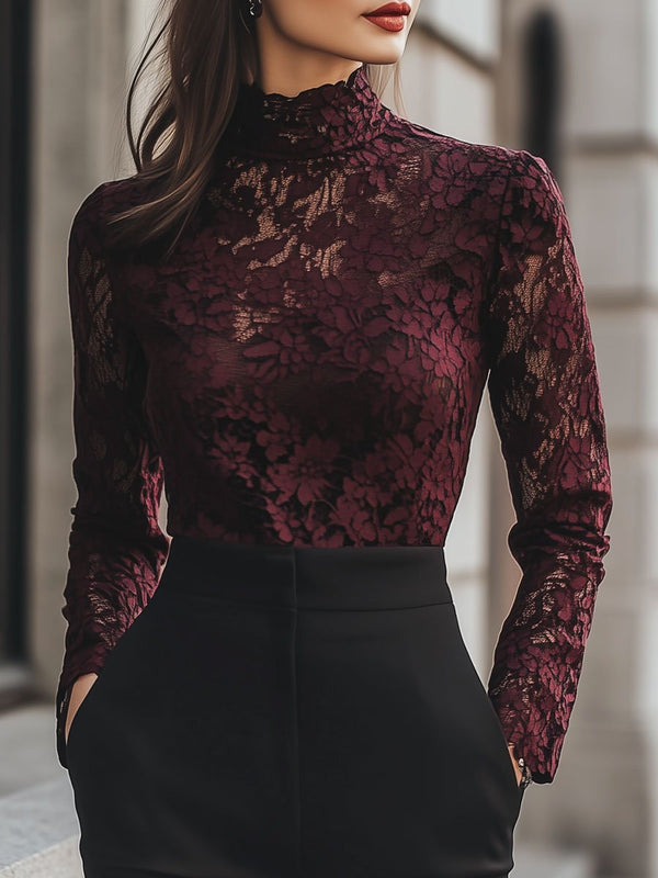 Fiora | High-Neck Floral Lace Long Sleeve Blouse 8