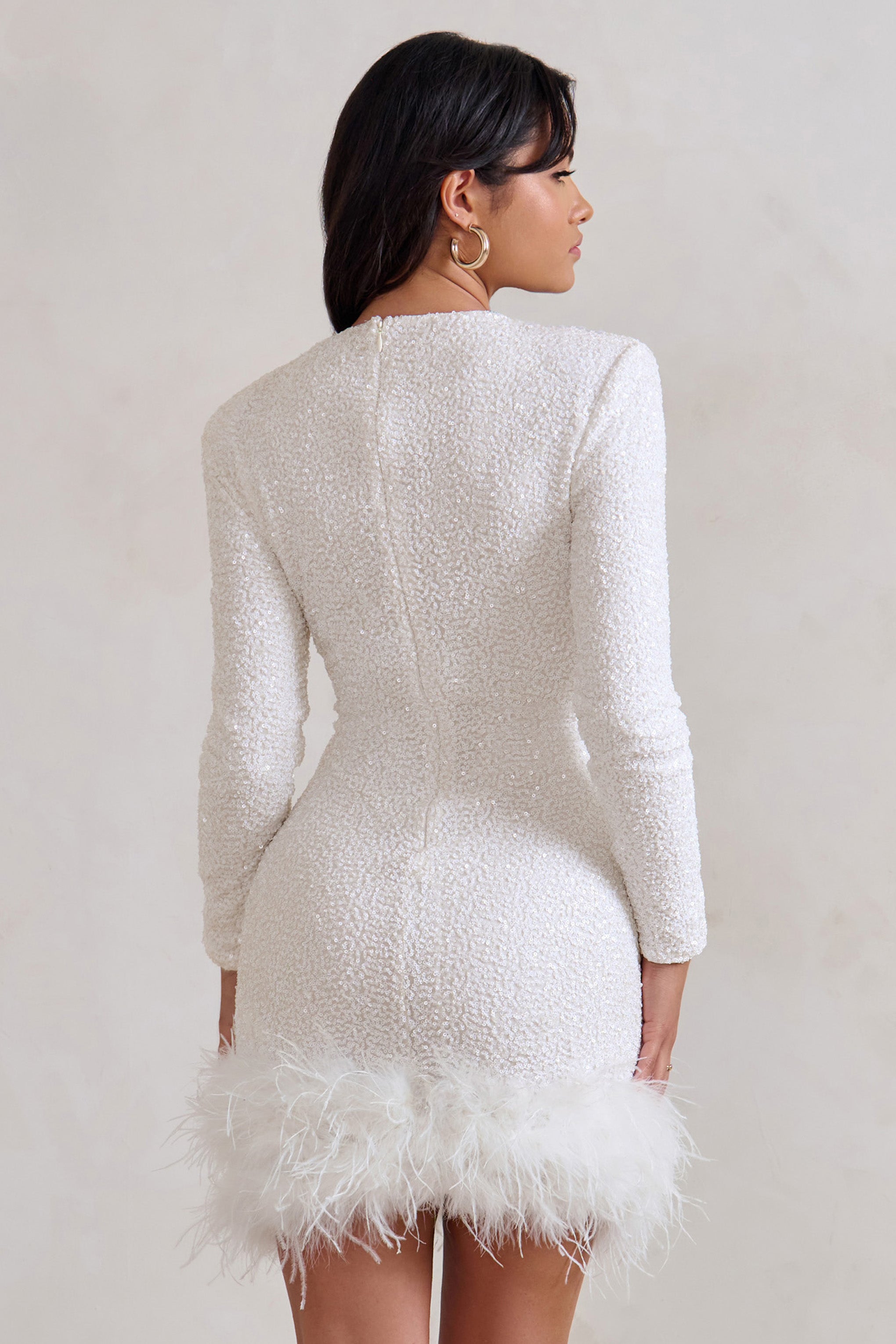 Fleura | Mini Long Sleeve Formal Dress with Feather Hem 2