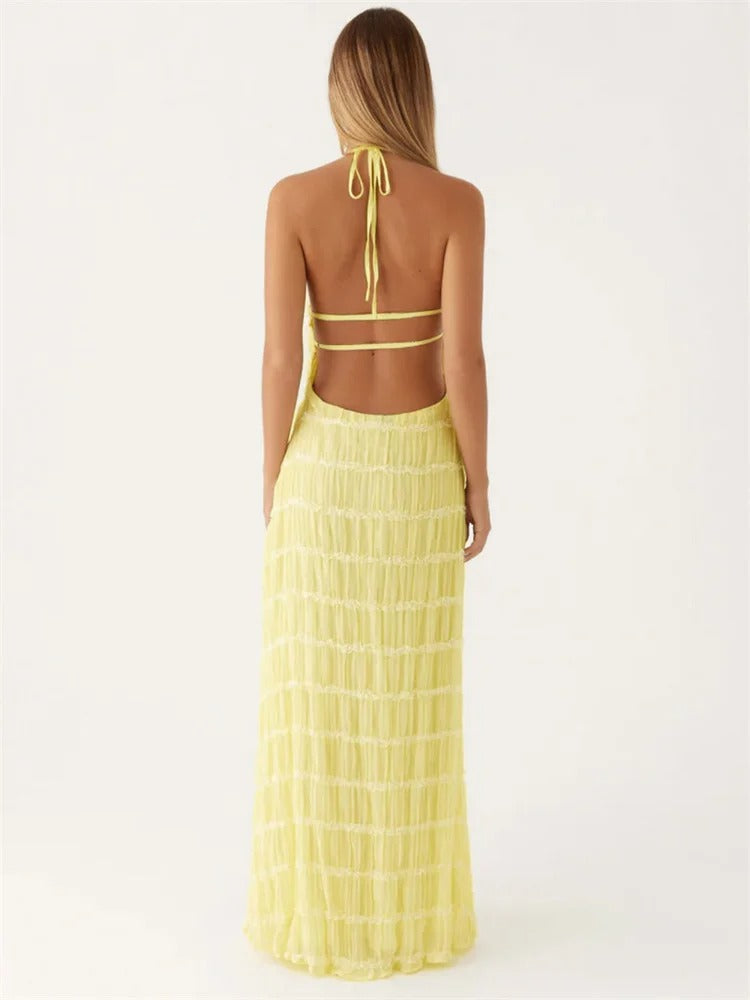 Haven | Halter Neck Pleated White Maxi Dress 4
