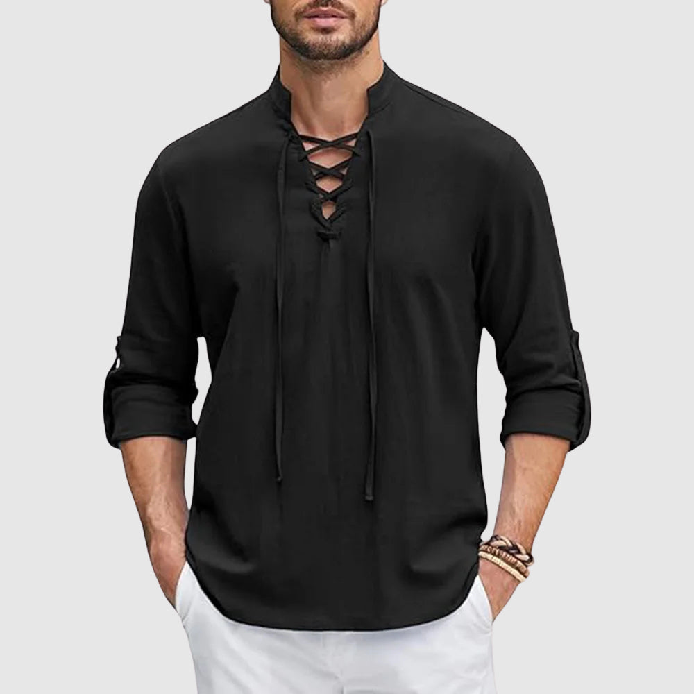 Lace-Up Collar Long Sleeve Casual Shirt for Men | Shaun
