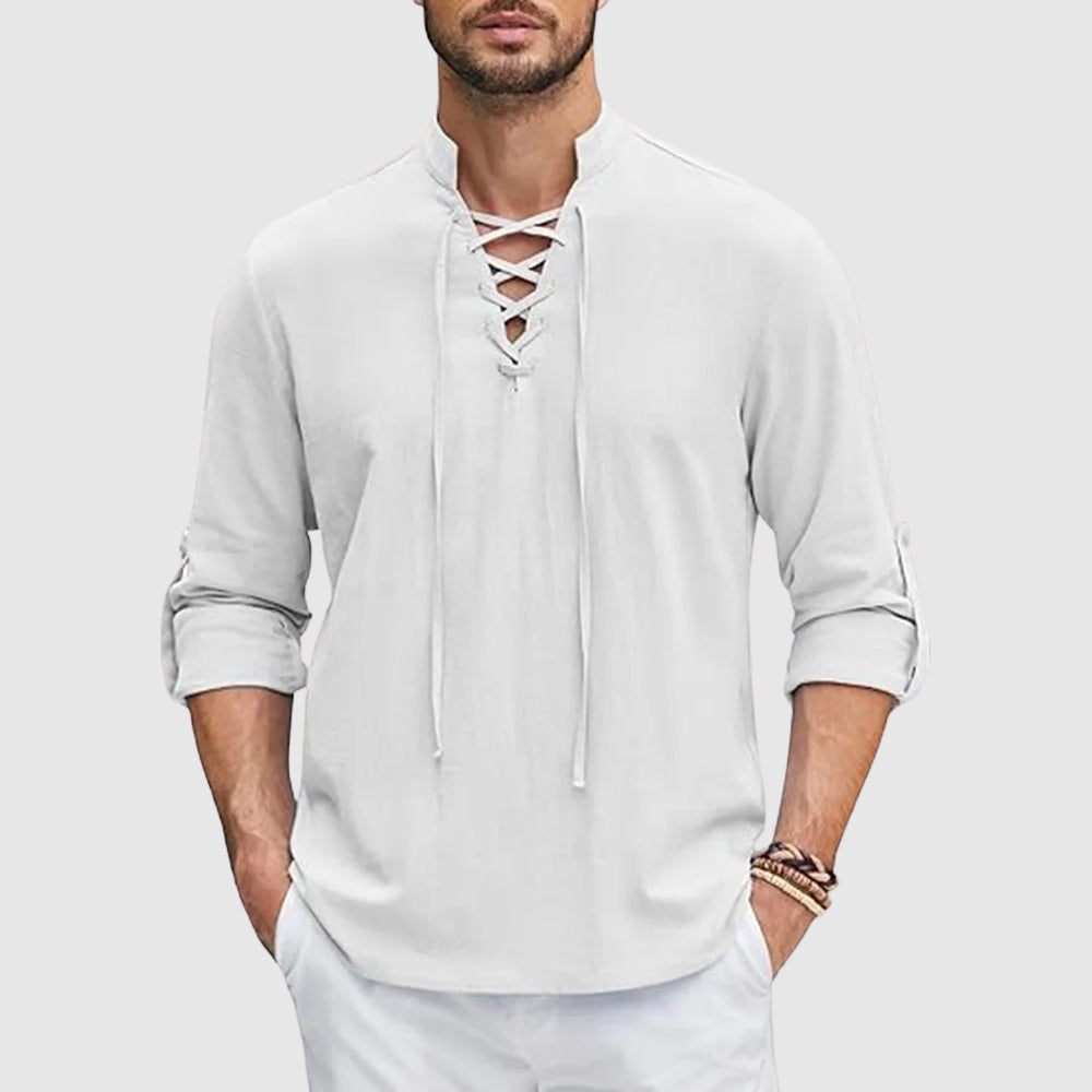 Lace-Up Collar Long Sleeve Casual Shirt for Men | Shaun
