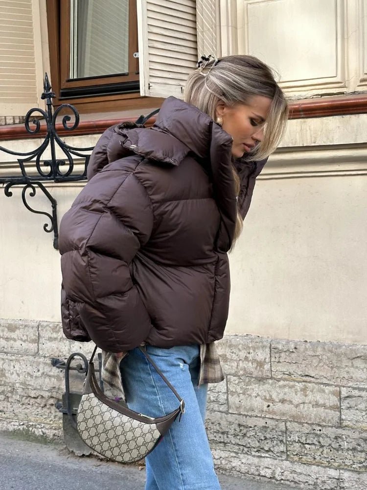 Short Puffer Jacket With Hood For Women | Kylara 1