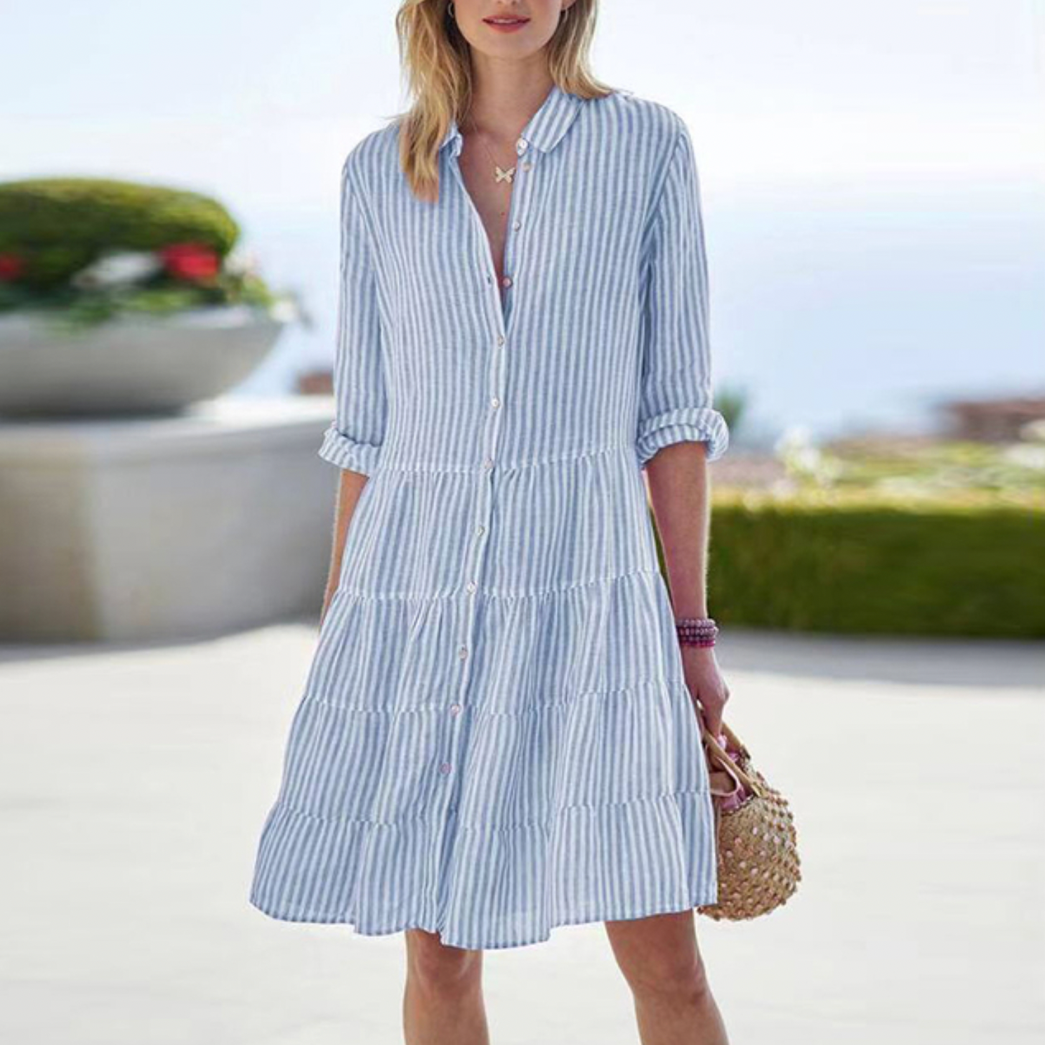 Sleekie | Casual Striped Mini Shirt Dress 3