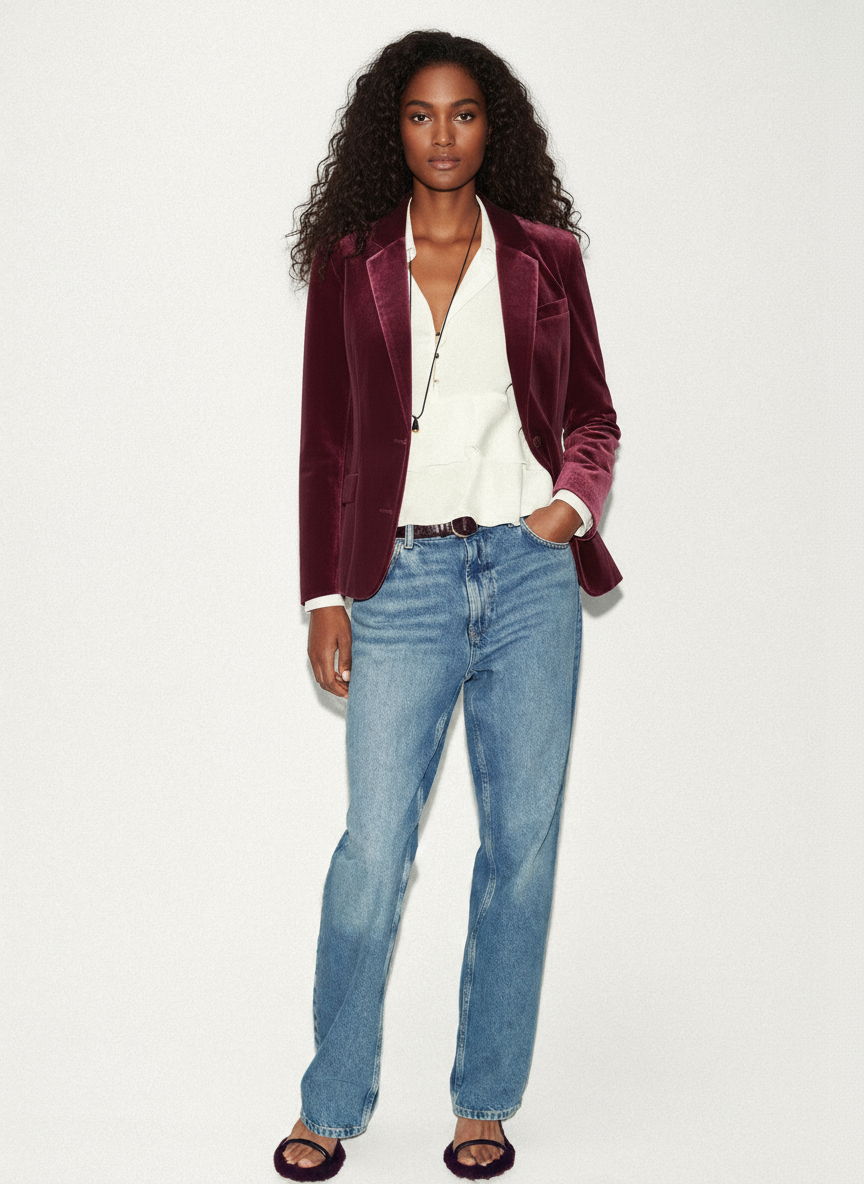 Slim-Fit Velvet Blazer For Women | Norelle 4