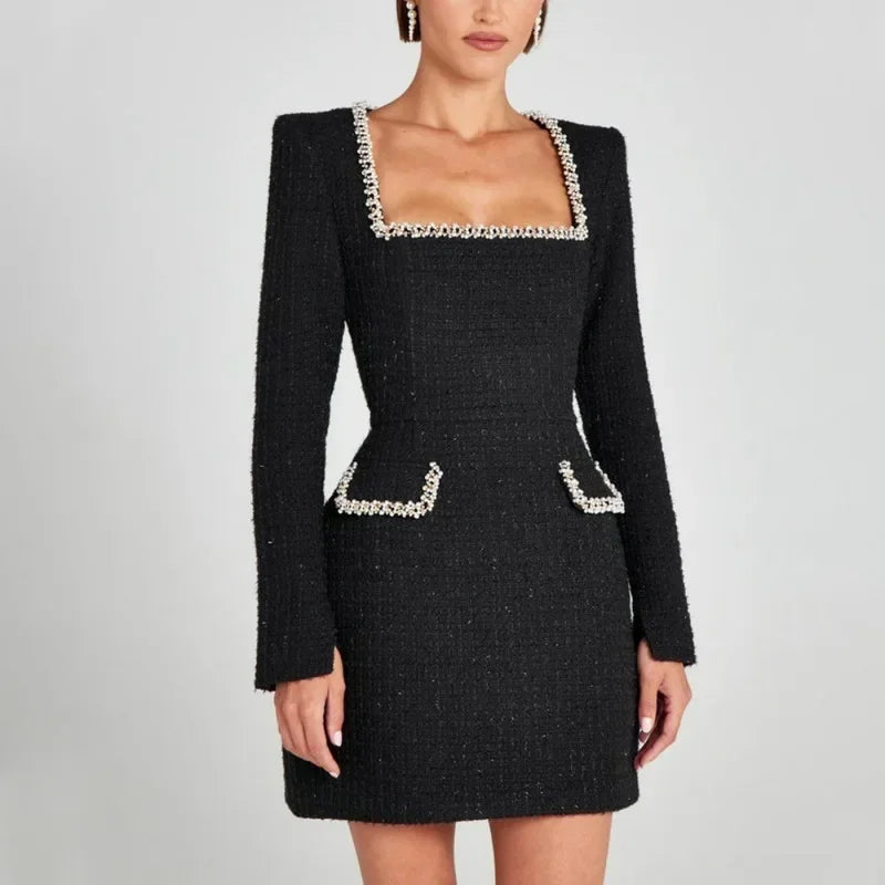 Tewan | Tweed Mini Dress Long Sleeve Square Neck 1
