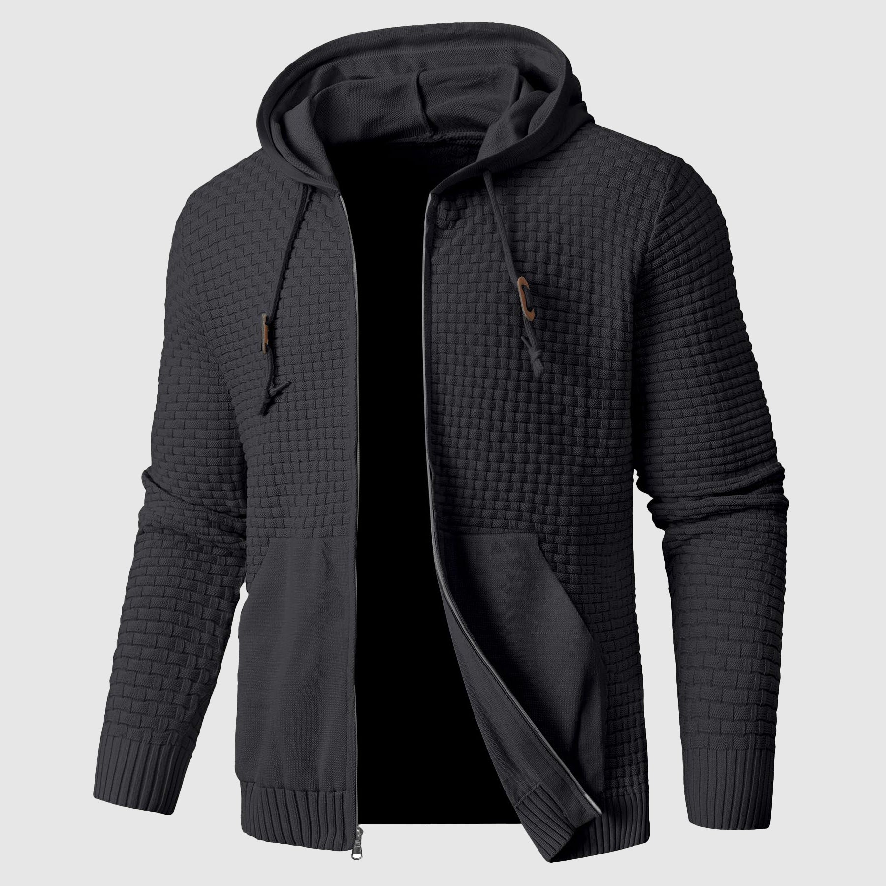 Textured Knit Zip-Up Hoodie for Men | Alexis