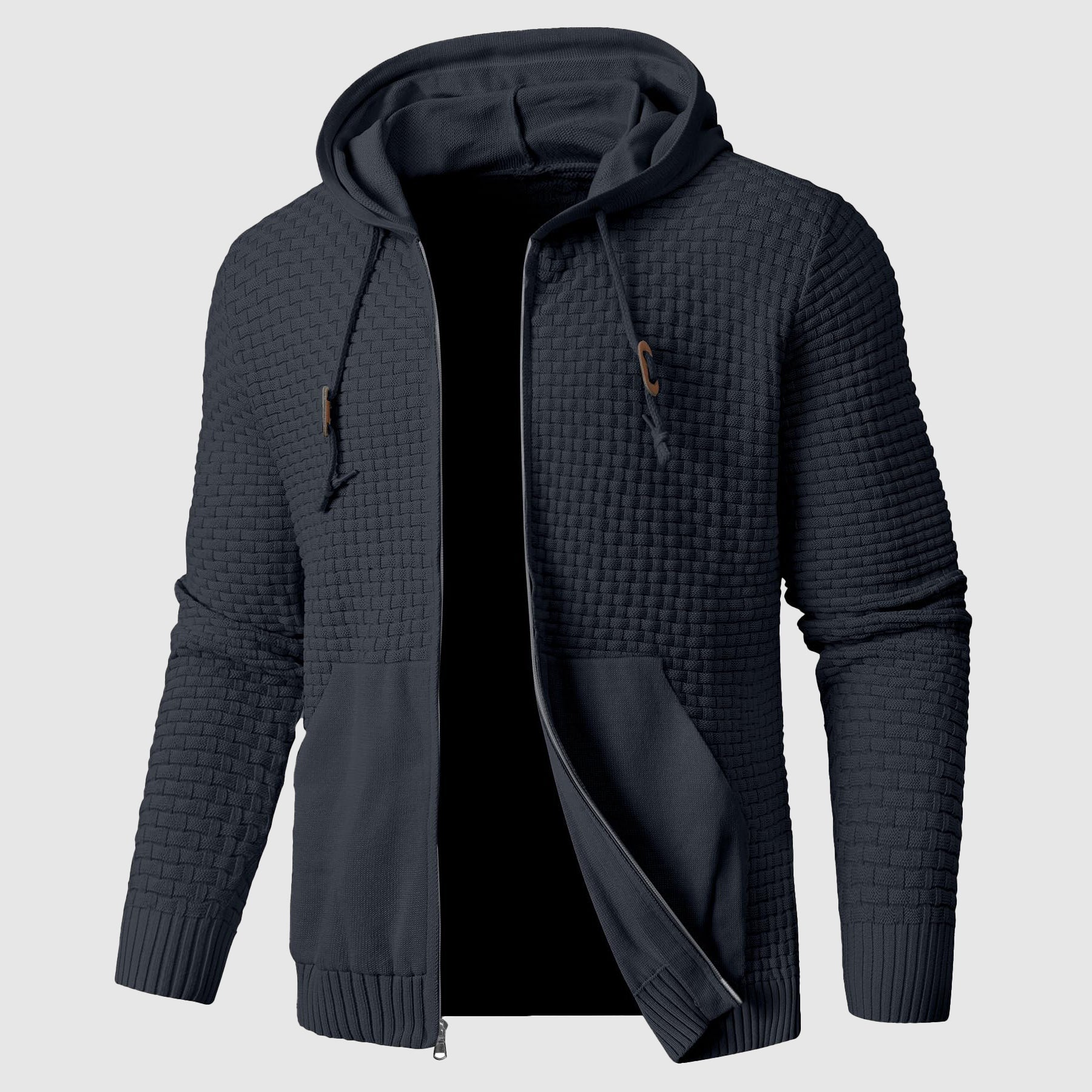 Textured Knit Zip-Up Hoodie for Men | Alexis