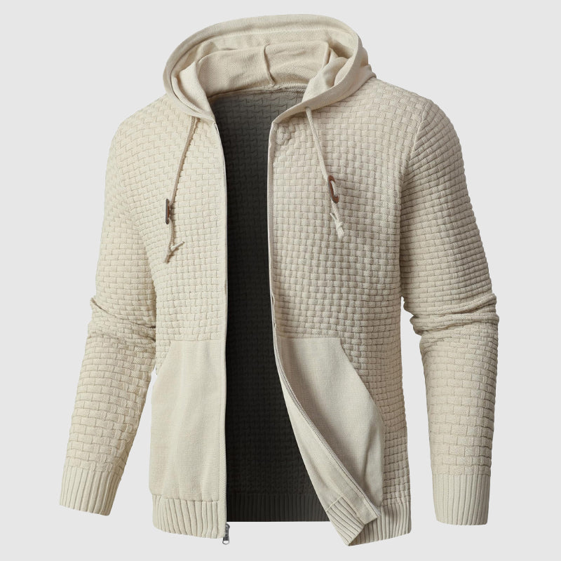 Textured Knit Zip-Up Hoodie for Men | Alexis